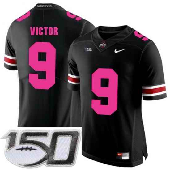 Ohio State Buckeyes 9 Binjimen Victor Black 2018 Breast Cancer Awareness College Football Stitched 150th Anniversary Patch Jersey